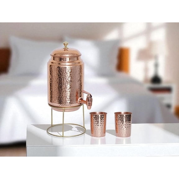 Pure Copper 5 Litre Hammered Ayurvedic Jointless Water Dispenser