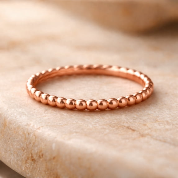 Pure Copper Beaded Ring – Minimalist Stacking Band – Handmade Delicate Jewelry