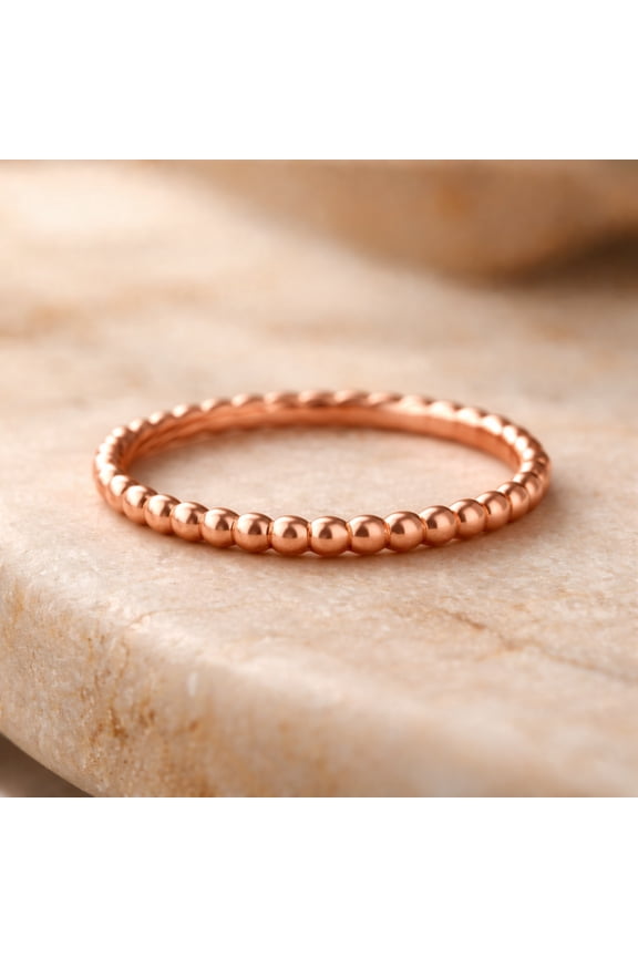 Pure Copper Beaded Ring – Minimalist Stacking Band – Handmade Delicate Jewelry