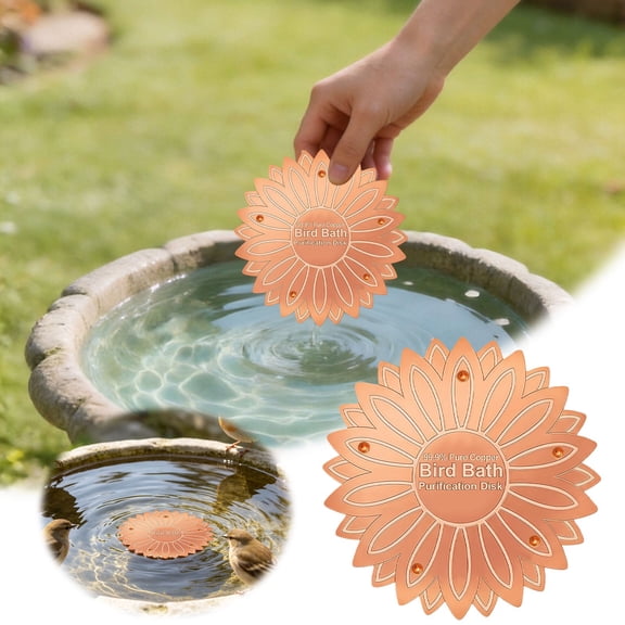 Pure Copper Bird Bath Purification Disk, Sunflower Shaped Water Cleaner, Outdoor Bird Bath Basin Cleaning Disc, 3.9" (Rose Gold)