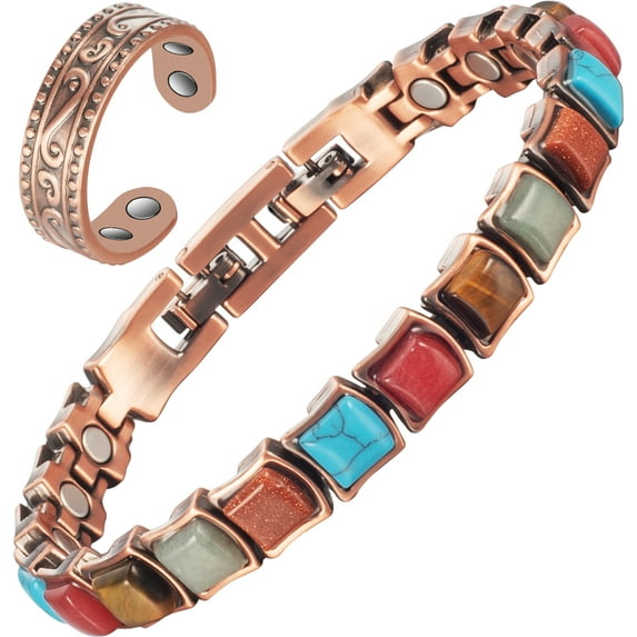 Wollet Pure Copper Magnetic Bracelets for Women, Colorful Turquoise, Fashion Jewelry Gift Ring