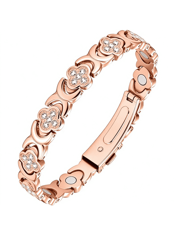 Rose Gold Copper Bracelet, Four Leaf Magnetic Bracelet for Women, Adjustable Fashion Jewelry Gift
