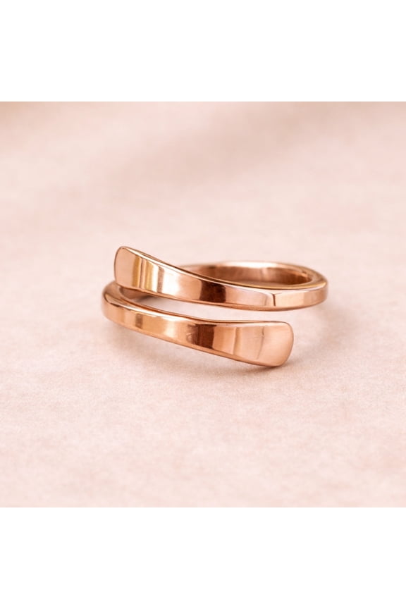 Pure Copper Bypass Ring, Adjustable Open Wrap Band Ring, Handmade Minimalist Statement Jewelry