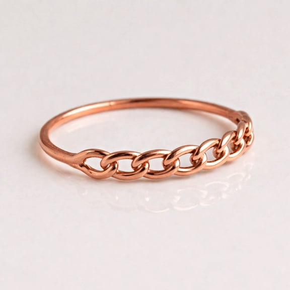 Pure Copper Chain Ring, Dainty Minimalist Band Ring, Half Chain Stacking Ring, Thin Copper Link Ring, Handmade Delicate Ring