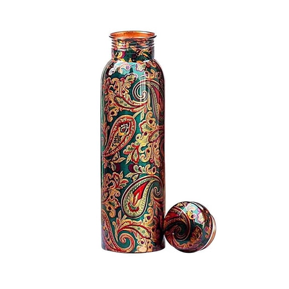 Pure Copper Designer Water Bottle with Leak Proof Protection, Ayurveda and Yoga Health Benefits (1000ml, 1Unit) With Lacqure Coating