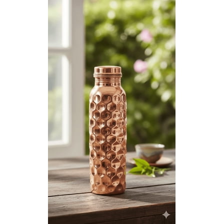 Pure Copper Diamond Water Bottle | Ayurvedic Leak-Proof Drinkware for Daily Use Pack Of 1(With Free 1 Diamond Glass)