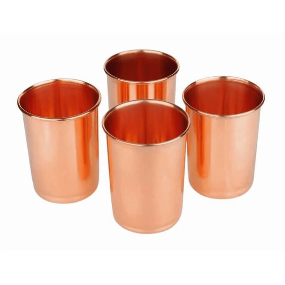 Pure Copper Drinking Glass Set Of 4 Tumbler Ayurvedic Water Cups 100% Copper