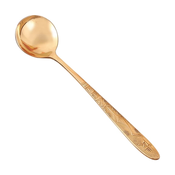 Pure Copper Engraved Spoon, Handmade Pure Copper Long Handle Engraved Soup Spoon, Daily Home Western Tableware Dinner Spoon, Kitchen Supply for Dining Room and Home