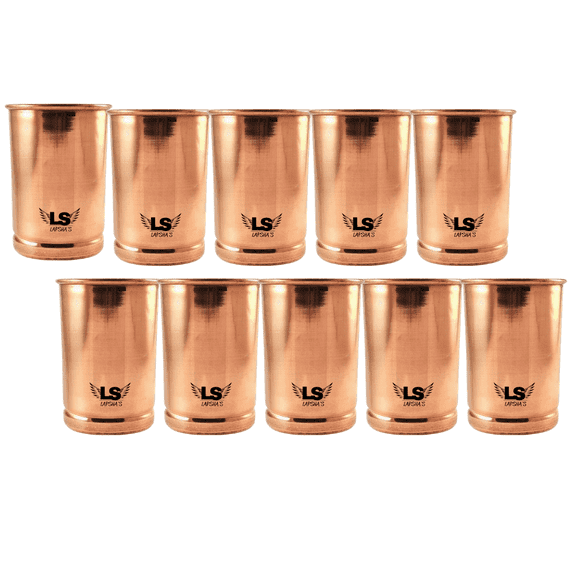 Pure Copper Glass Size-300 ML | Traditional Ayurvedic Copper Tumbler for Drinking Water | Handcrafted Plain Copper Cup set of 10