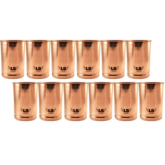 Pure Copper Glass Size-300 ML | Traditional Ayurvedic Copper Tumbler for Drinking Water | Handcrafted Plain Copper Cup set of 12