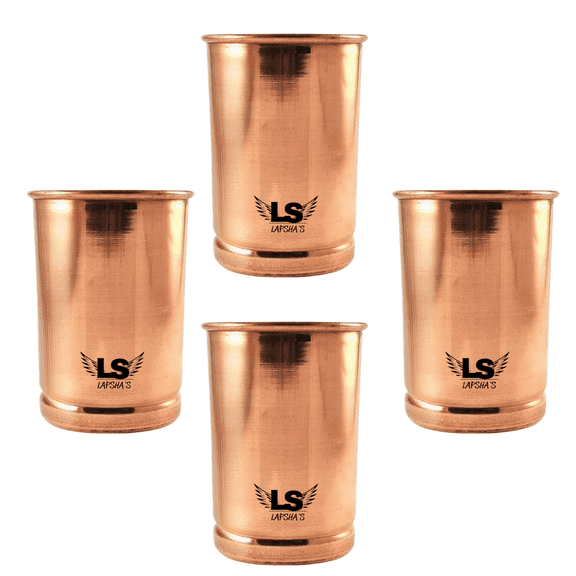Pure Copper Glass Size-300 ML | Traditional Ayurvedic Copper Tumbler for Drinking Water | Handcrafted Plain Copper Cup set of 4