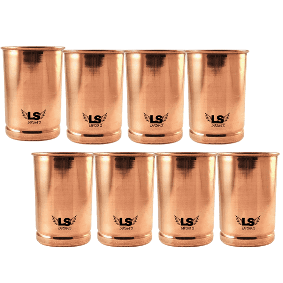 Pure Copper Glass Size-300 ML | Traditional Ayurvedic Copper Tumbler for Drinking Water | Handcrafted Plain Copper Cup set of 8