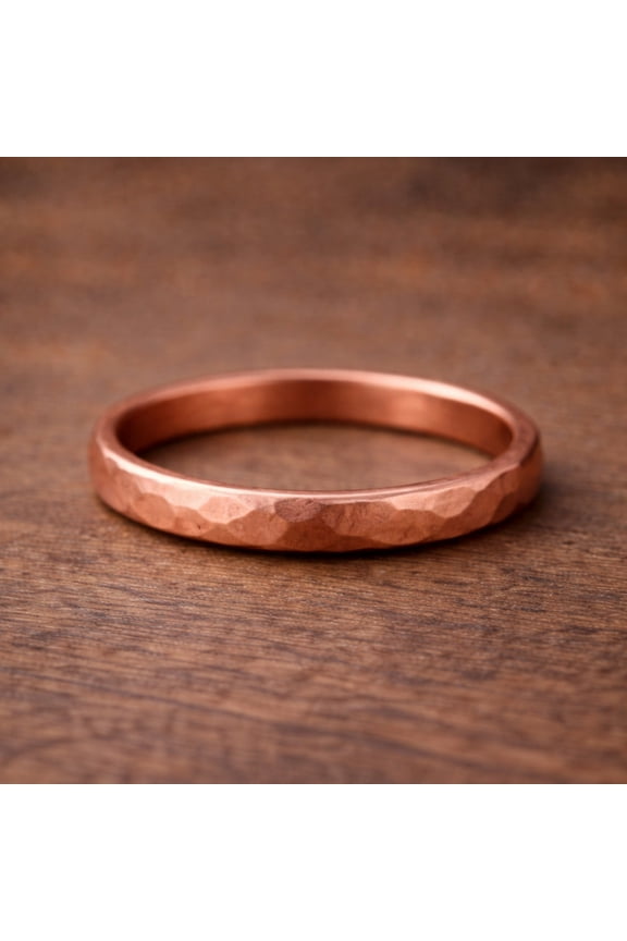 Pure Copper Hammered Band Ring – Minimalist Handmade Stacking Ring – Bohemian Jewelry