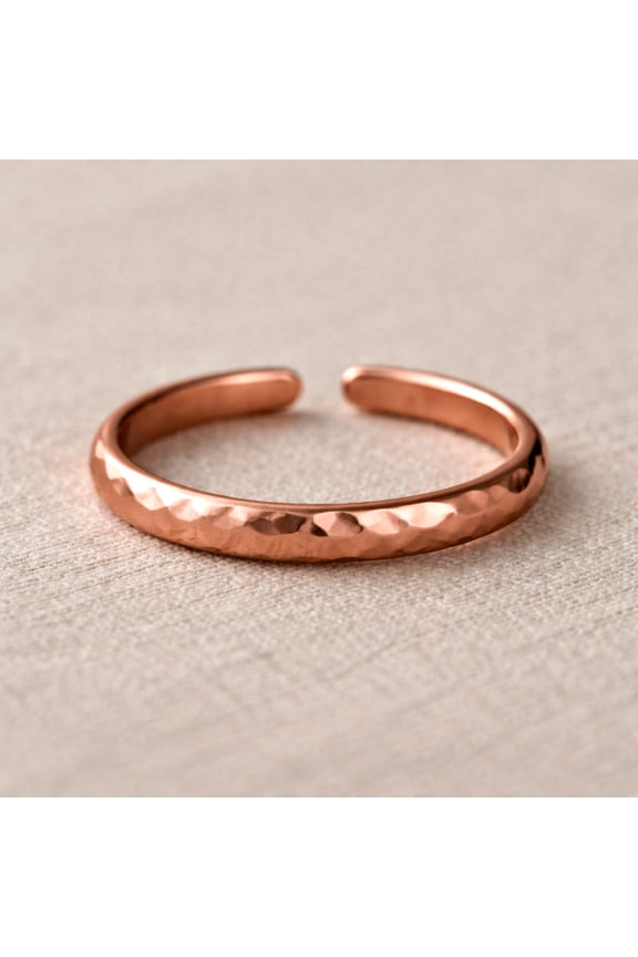 Pure Copper Hammered Open Ring – Adjustable Minimalist Copper Band, Handmade Copper Healing Jewelry, Unisex Stacking Ring