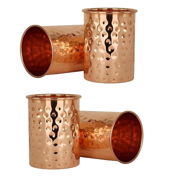 Pure Copper Hammered Tumbler 300ml | Drinking Glass for Water | Traditional Handcrafted Copper Utensil 4Pcs Set6