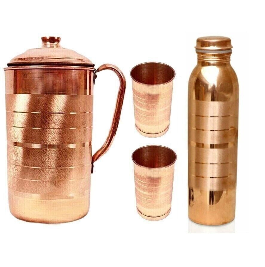 Pure Copper Handmade Water Pitcher Jug 1500ml with 300ml Tumbler & 950 ml Bottle for Health Benefits