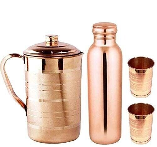 Pure Copper Handmade Water Pitcher Jug with Tumbler & Bottle for Health Benefits (1.5 L, 1L, 0.3L)