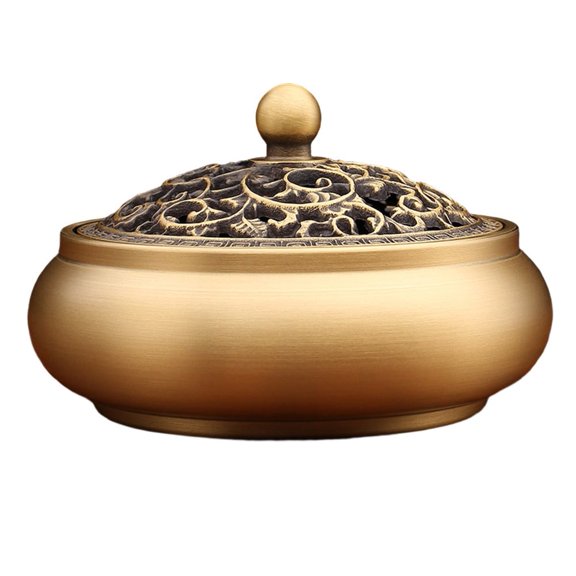 Pure Copper Incense Burner Aromatherapy Hollow Cover 9cm Diameter Gold Home Decor-