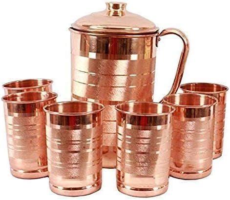 AADHYA COLLECTION Pure Copper Jug with Glasses - Hammered Finish Water Drinking Flask Pitcher (1 Jug & 6 Glass)