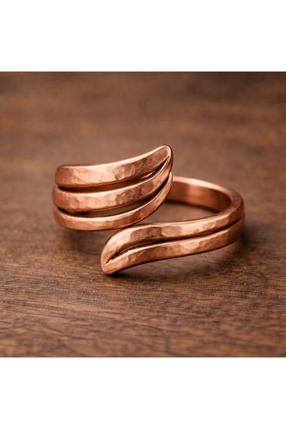 Pure Copper Layered Wrap Ring – Hammered Adjustable Open Band – Handmade Minimalist Jewelry