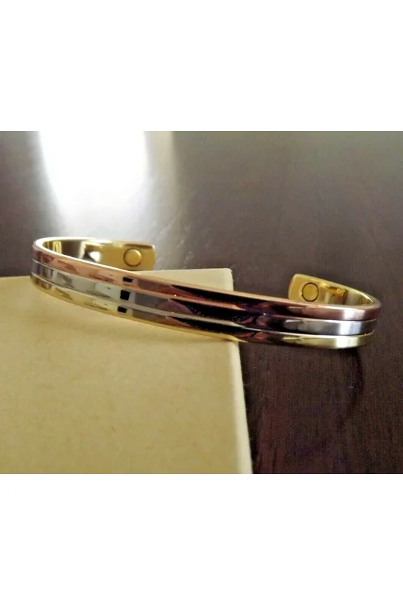 Pure Copper Magnetic Bracelet Arthritis Energy Adjustable Cuff Tri Tone