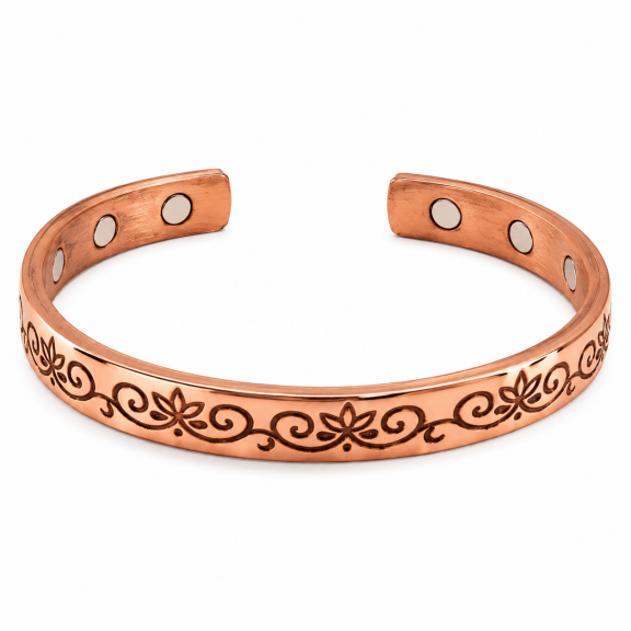 Pure Copper Magnetic Cuff Bracelet Adjustable Engraved Open Bangle Unisex