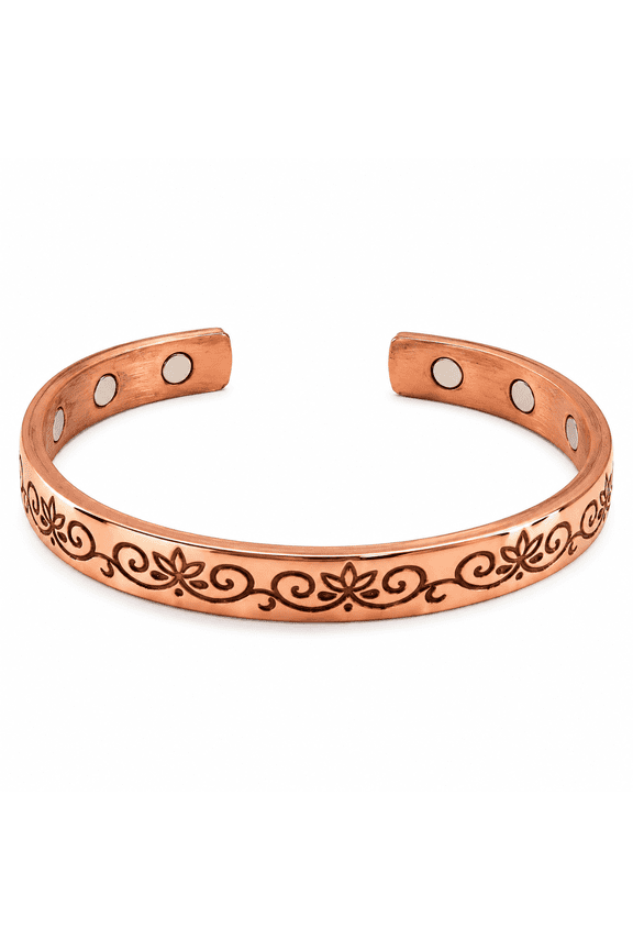 Pure Copper Magnetic Cuff Bracelet Adjustable Engraved Open Bangle Unisex