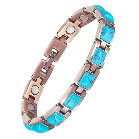 Wollet Pure Copper Magnetic Bracelets for Women, 6.9-8.2 inches Adjustable, Blue Turquoise Bracelets, Vintage Copper Jewelry Gift for Ladies