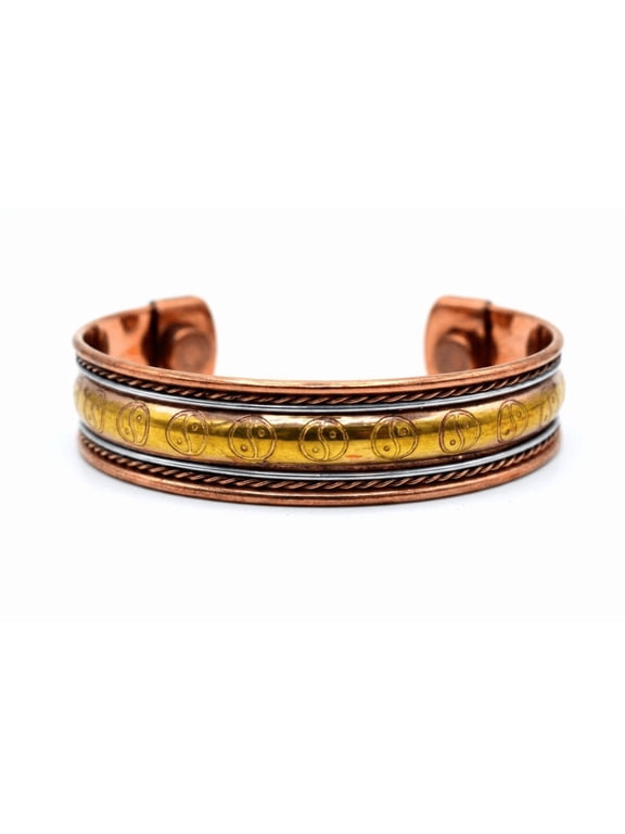 Pure Copper Magnetic Cuff Bracelet for Men & Women | Adjustable Open Bangle with Gold & Silver Braided Design | Unisex Copper Wrist Band for Everyday Wear (Copper-26)