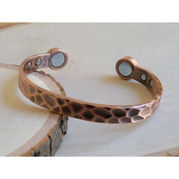Pure Copper Magnetic Hammered Bracelet Heavy 36 gr Solid Copper Cuff By MDream