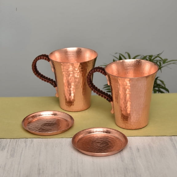 Pure Copper Mug, 350ml, Coffee Mug Handmade Thick Hammer Point Mug with Lid Cold Water Mug Beer Mug