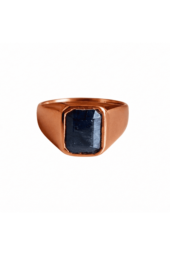 Pure Copper Natural Blue Sapphire Ring – Handmade Mens Signet Ring, Everyday Wear Jewelry