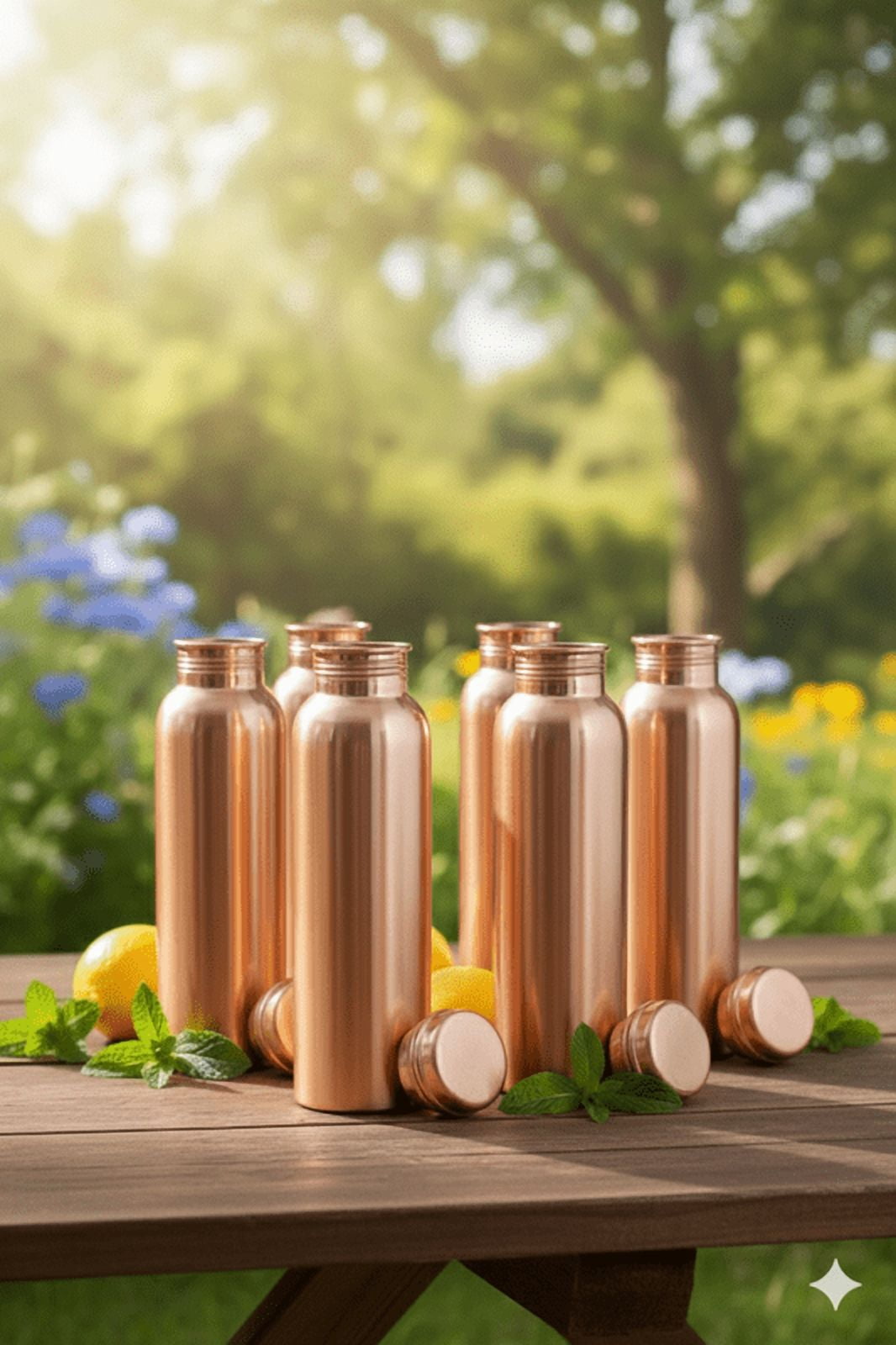 Pure Copper Plain Water Bottle | Ayurvedic Leak-Proof Drinkware for Daily Use Pack Of 6(With Free 6 Plain Glass)