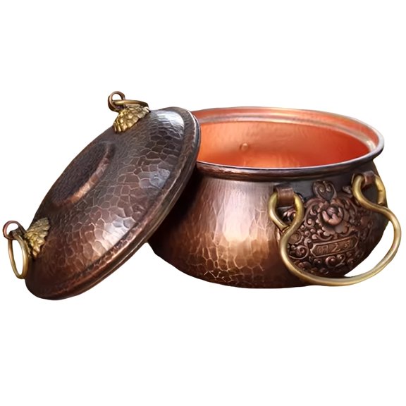 Pure Copper Pot Stew Pan,Non Stick Decorative Kitchen Cookware with Lid Multi-scenario Casserole Dish for Chef Cooking Restaurant Home Kitchen