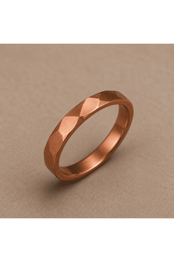 Pure Copper Ring for Men Women, Hammered Faceted Copper Band, Handmade Artisan Jewelry