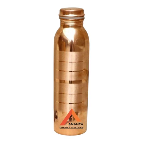 Pure Copper Silver Line Water Bottle with Lid 950ML For Ayurveda Health Benefits