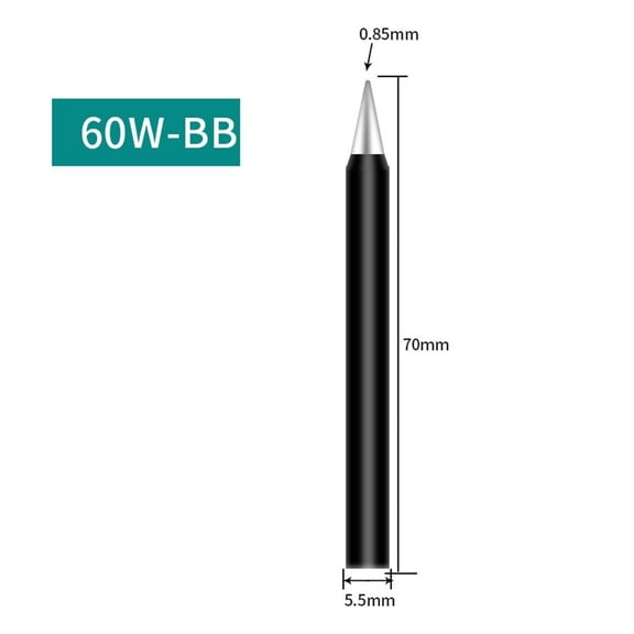 Pure Copper Soldering Iron Tip for BB for C for K Series, 60W High Heat Conduction Welding Repair Tool, 150-480C Operating Temp(BB-0.8mm)