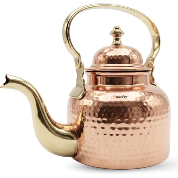 Pure Copper Tea Kettle for Stovetop with Brass Handle | Hand Hammered Copper Teapot | Ayurvedic Water Kettle for Health, Kitchen & Home Dcor (Large)