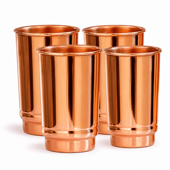 Pure Copper Tumbler Set of 4 (11.8 oz / 350ml) 100% Pure Copper Cups for Drinking Water & Ayurvedic Wellness, Handmade Heavy-Gauge Copper Glass Drinkware