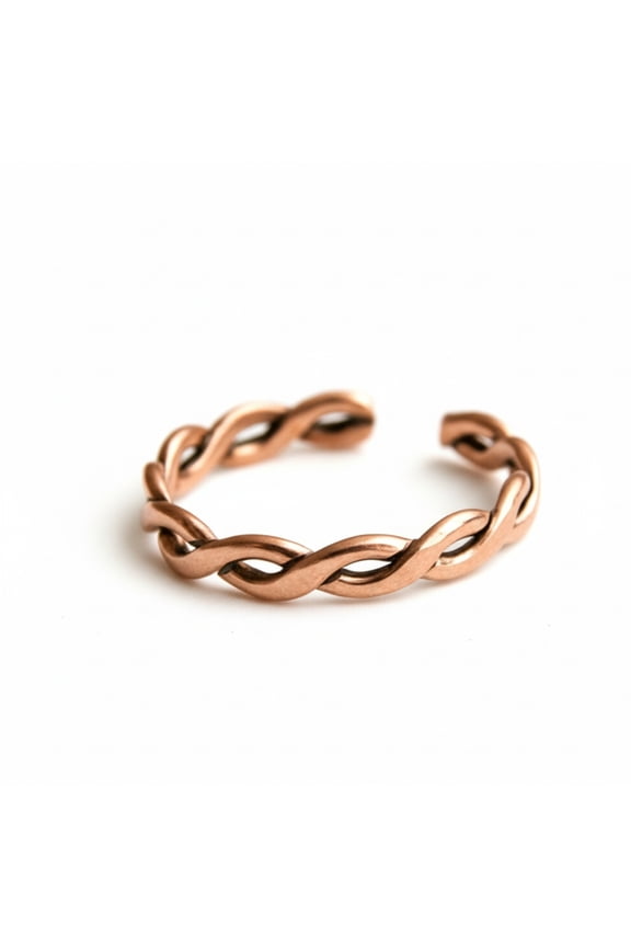 Pure Copper Twisted Band Ring, Open Braided Design, Adjustable Unisex Ring