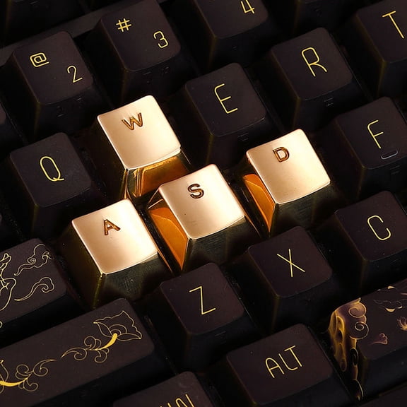 Pure Copper WASD Keycaps Set, Cherry Profile Thick Metal Artisan Keys for Mechanical Keyboard, Custom Engraved Gaming Keycaps Universal MX Stem