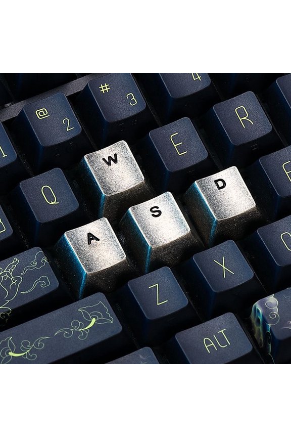 Pure Copper WASD Keycaps Set, Cherry Profile Thick Metal Artisan Keys for Mechanical Keyboard, Custom Engraved Gaming Keycaps Universal MX Stem