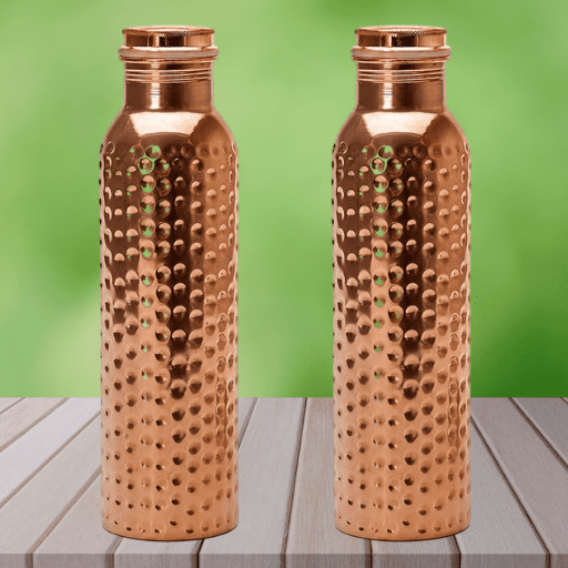 Pure Copper Water Bottle 34 oz  100% Authentic Hand-Hammered Finish  Leakproof Ayurvedic Joint-Free Heavy Duty Reusable Flask for Gym, Home & Travel