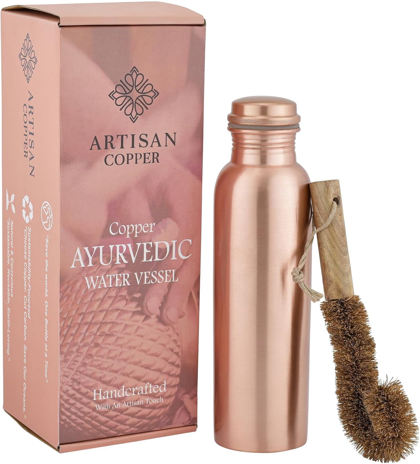 Pure Copper Water Bottle, 34 oz (950 ml), Smooth Finish, Leak-Proof Design Vessel, Ayurveda Health Benefit for Sport, Fitness, Yoga. Pure CopperBottle for Drinking Water