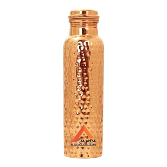 Pure Copper Water Bottle - Handcrafted - Ayurveda health benefits - Large 34 oz - Leak proof, Easy to carry for Sports, Fitness, Yoga, School - Natural Hammered Beaten Copper Finish