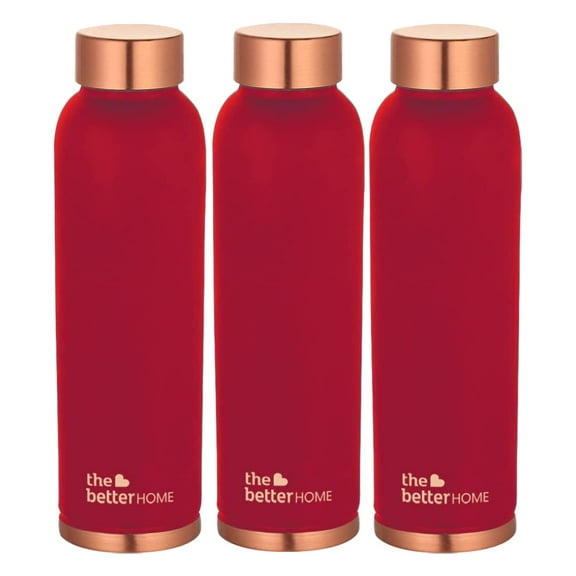 Pure Copper Water Bottle Pack Of 3 Pcs - 1 Liter Each, Maroon | BPA Free, Leak Proof Bottle For School Kids | Non Plastic Bottles For Office | Water Bottal