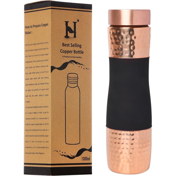 Pure Copper Water Bottle Wide Mouth, 1000 Ml Capacity (33.81 Fl Oz) For Ayurveda Benefits (Dark Cherry)
