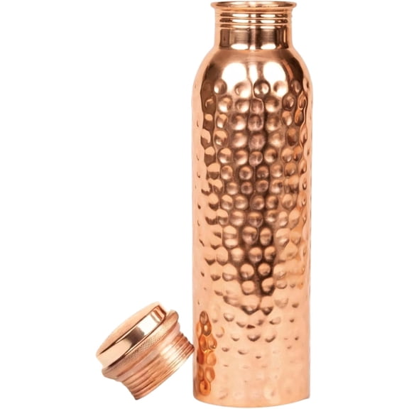 Novera 100% Pure Hammered Copper Water Bottle with Copper Tumbler, 34 oz (1000 mL), Leak Proof Reusable Copper Drinkware for Home, Office, Gym & Travel