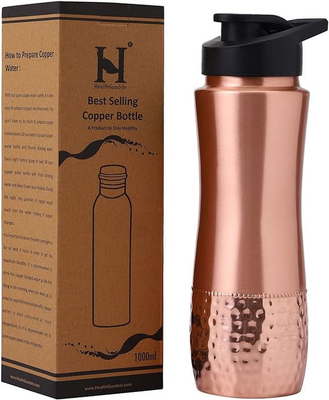 97 Hagestad Copper Water Bottle , 900 ml Hammered with Lid Leakproof, Ayurvedic Copper Vessel to Drink Water for Yoga hot Gym Sports Travel