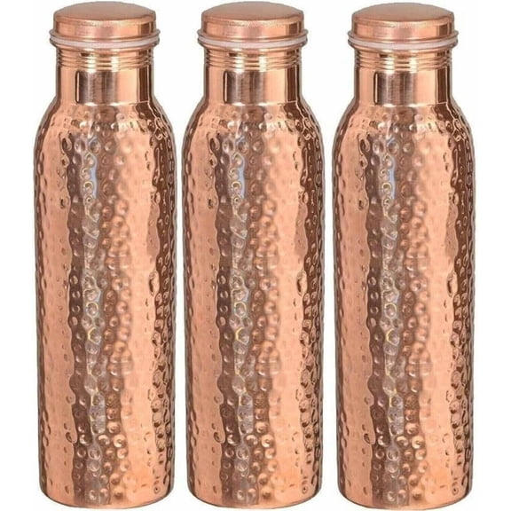 Pure Copper Water Hammered 100 % Pure Copper Water Bottle For Drinking Set Of 3
